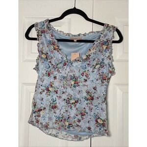 Evolutionary Floral Lace Ruffle Tank Top Womens Size L Blue Y2K Cottagecore New